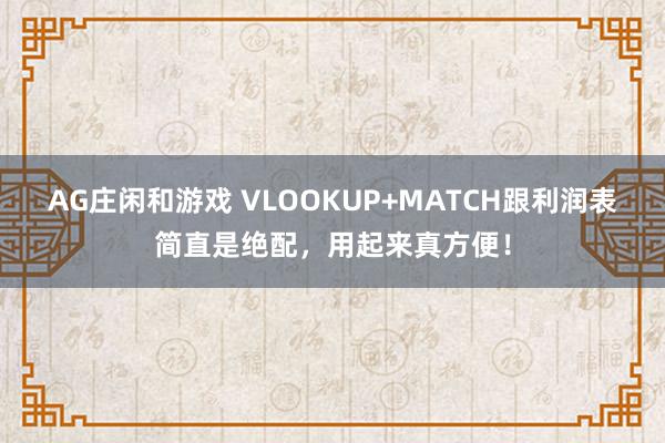 AG庄闲和游戏 VLOOKUP+MATCH跟利润表简直是绝配,用起来真方便!