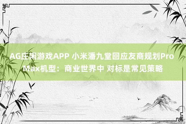 AG庄闲游戏APP 小米潘九堂回应友商规划Pro Max机型：商业世界中 对标是常见策略