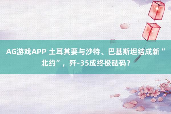 AG游戏APP 土耳其要与沙特、巴基斯坦结成新“北约”，歼-35成终极砝码？