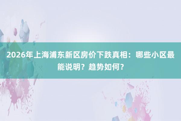 2026年上海浦东新区房价下跌真相：哪些小区最能说明？趋势如何？