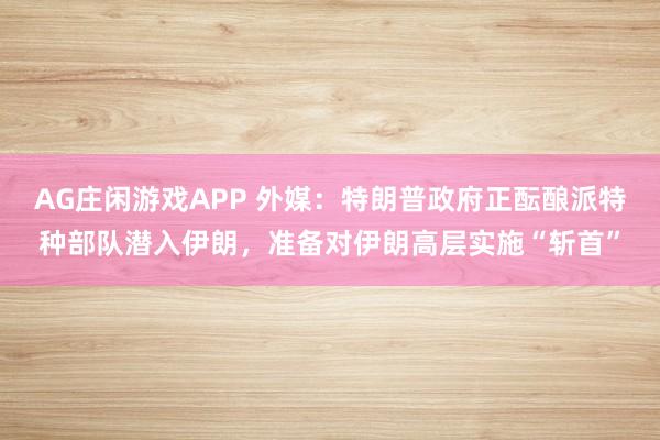 AG庄闲游戏APP 外媒：特朗普政府正酝酿派特种部队潜入伊朗，准备对伊朗高层实施“斩首”