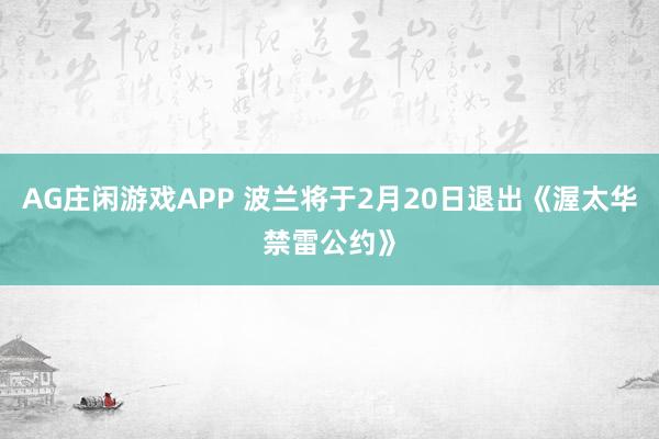AG庄闲游戏APP 波兰将于2月20日退出《渥太华禁雷公约》