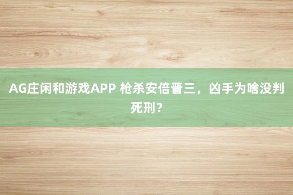 AG庄闲和游戏APP 枪杀安倍晋三,凶手为啥没判死刑?