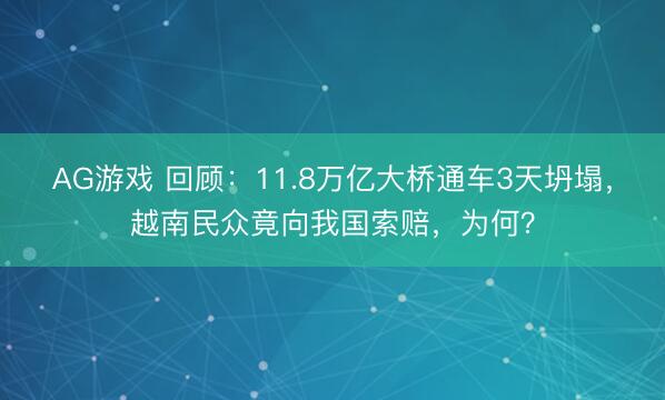 AG游戏 回顾：11.8万亿大桥通车3天坍塌，越南民众竟向我国索赔，为何？