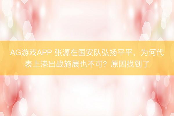 AG游戏APP 张源在国安队弘扬平平,为何代表上港出战施展也不可?原因找到了